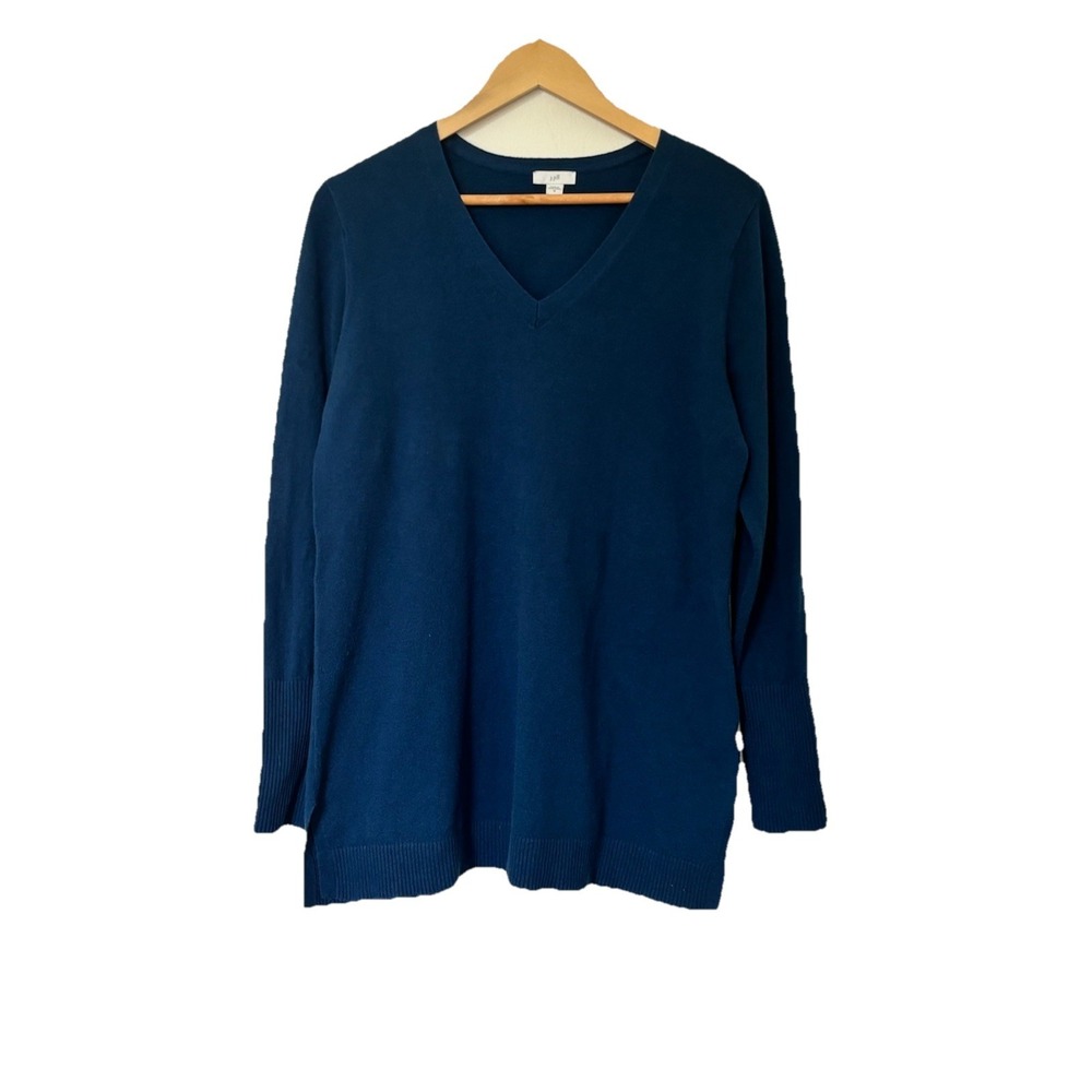J Jill Sweater Womens Medium Blue V Neck Knit Long Sleeve Tunic Top Pullover